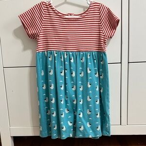 Little Green Radicals Red Striped Top Teal Seagull Print Casual Dress